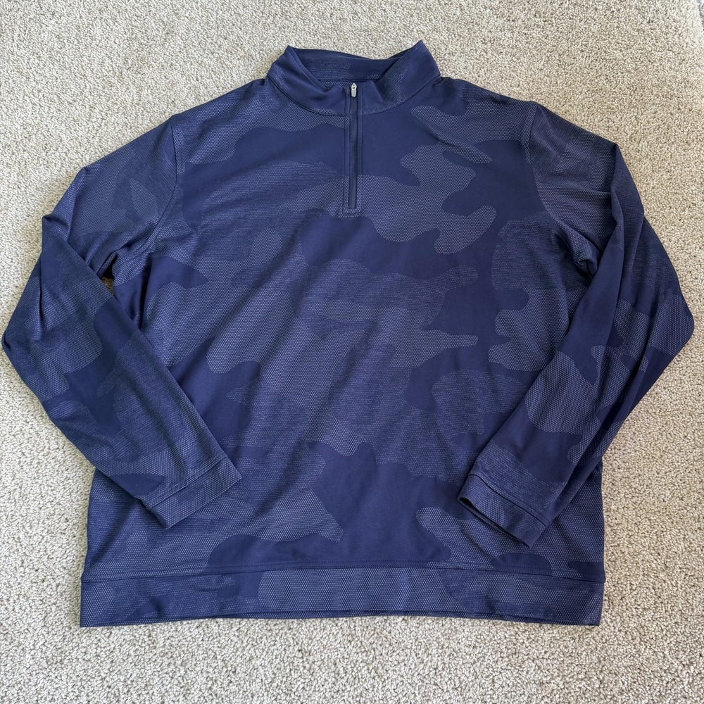 Peter Millar Pullover Mens 2XL Blue Camo 1/4 Zip Mock Neck Long Sleeve Golf Top